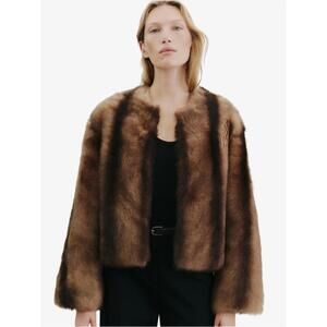 NEW NILI LOTAN elan shearling jacket in camel/brown